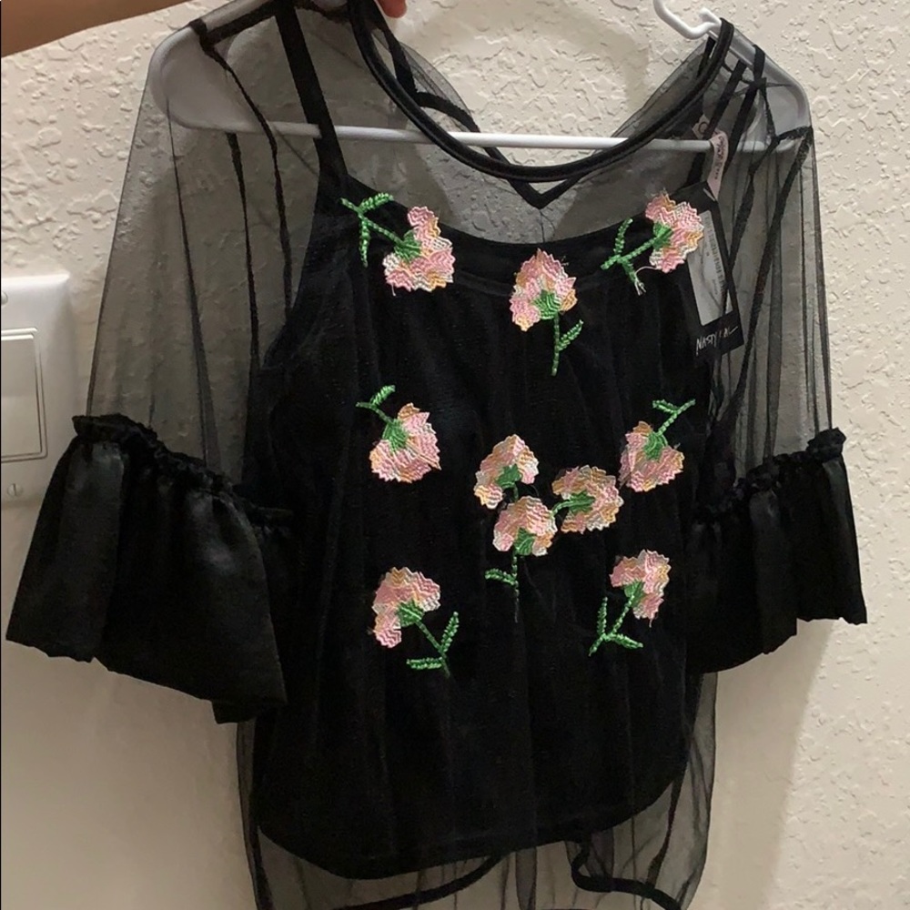 Black Mesh blouse with underlining!